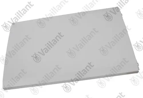 Weißes Frontblech von Vaillant, flach und rechteckig, ohne erkennbare Maße oder Artikelnummer, in einfacher Bauweise ohne zusätzliche Details.